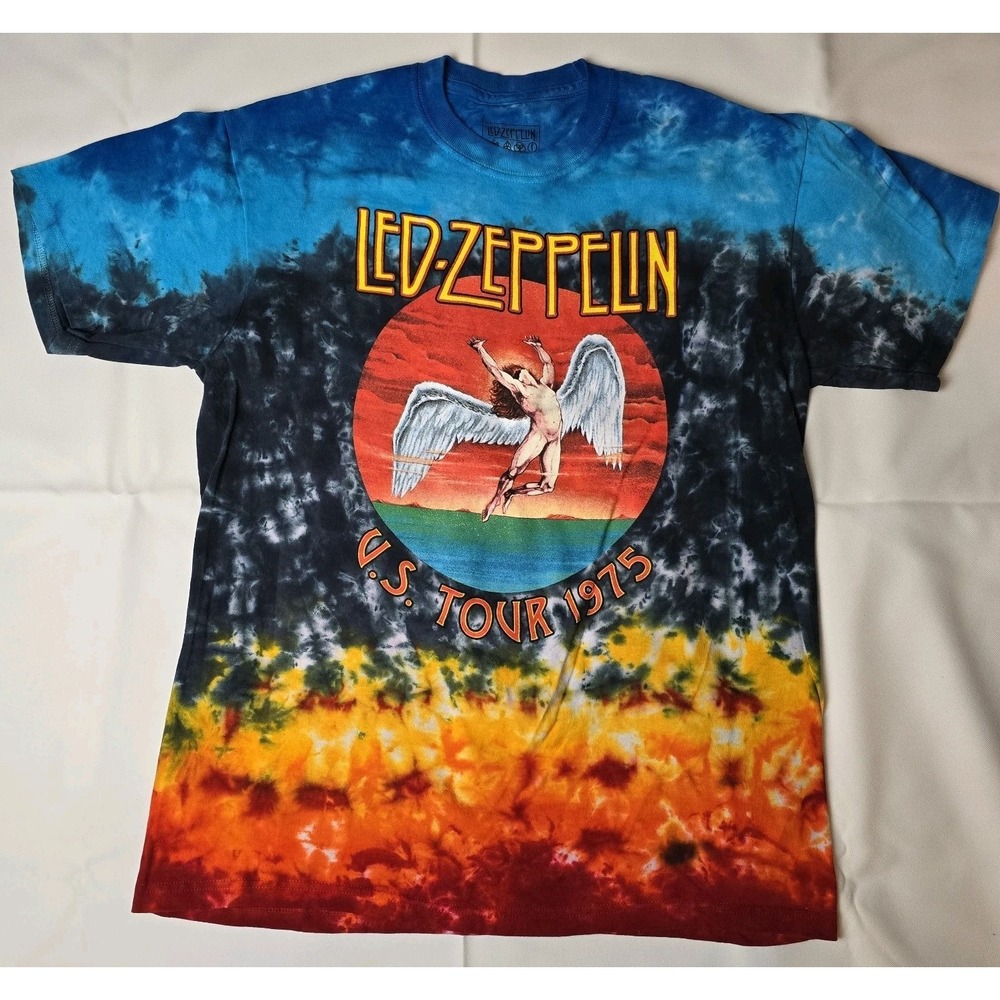 Led Zeppelin Shirt Mens Medium Multi Tie Dye Regular Fit 1975 US Tour Graphic
